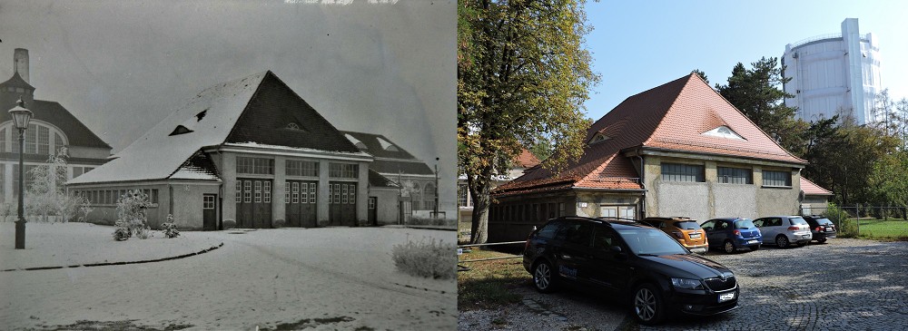 Garagengebäude Ansicht 1919 und 2018