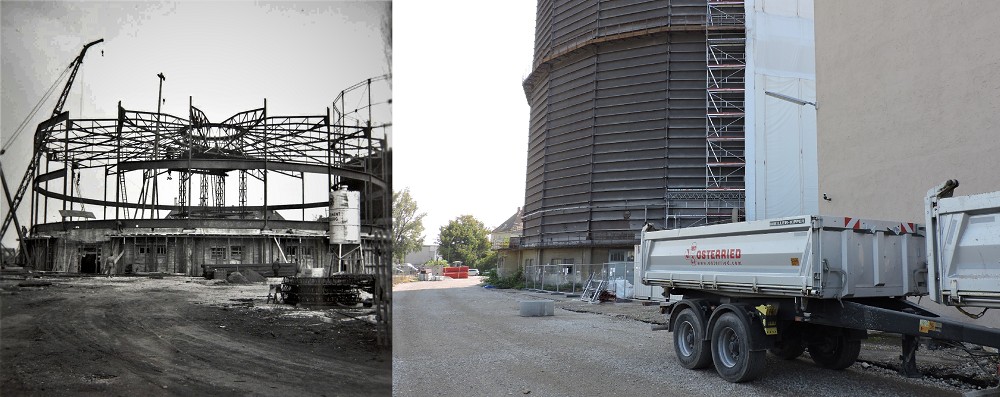 Scheiben-Gasbehälter Ansicht 1958 und 2018