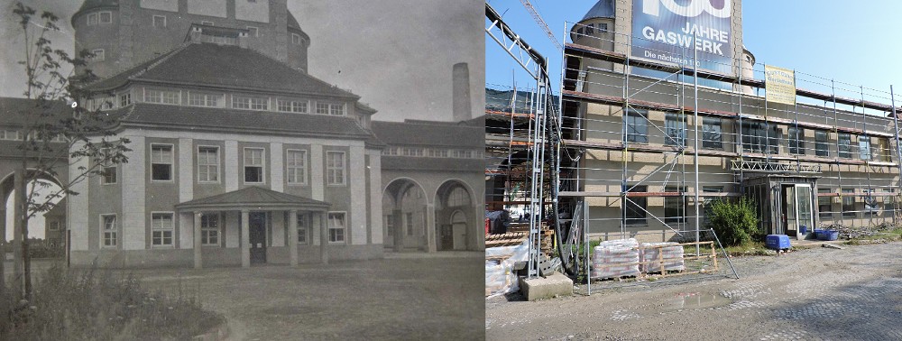 Sozialgebäude Ansicht 1918 und 2018