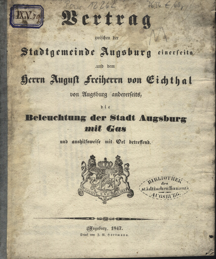 Vertrag zur Gasbeleuchtung Augsburg von 1847