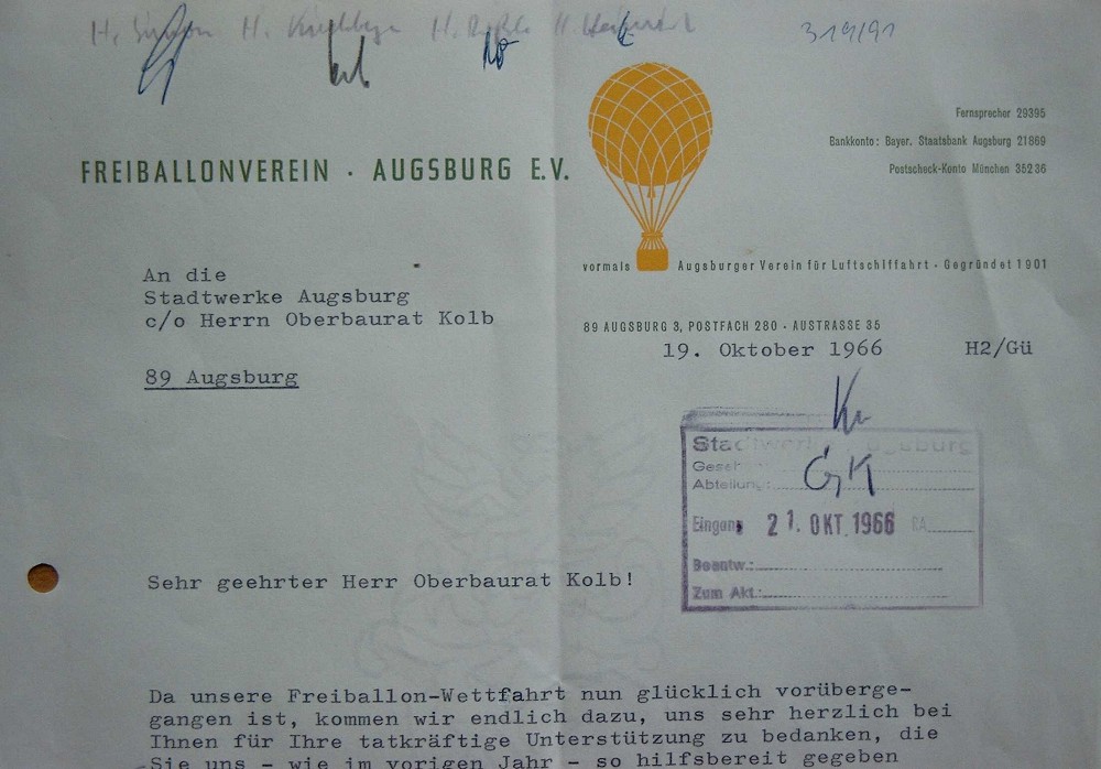 Freiballonverein Augsburg e.V. 1966 Briefkopf