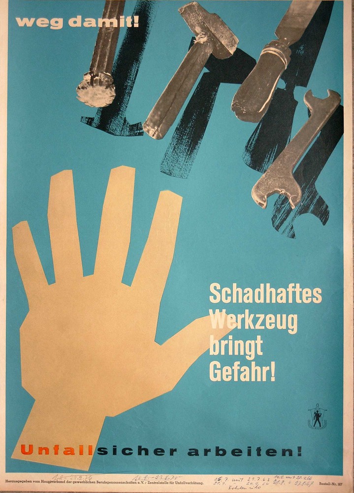 weg damit! Schadhaftes Werkzeug bringt Gefahr! Unfallsicher arbeiten!